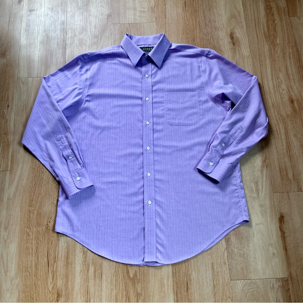 Lauren Ralph Lauren Herringbone Button Up Dress Shirt Men's 16.5" Neck Purple